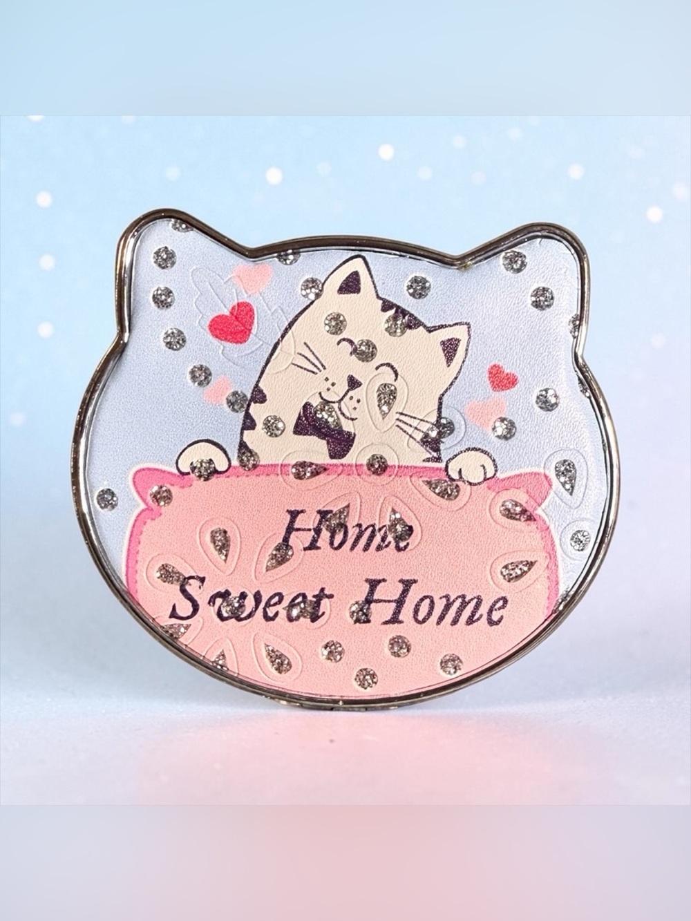 🩷💙Home Sweet Home Pink & Blue Cat Double-Sided Compact Mirror/NWOT🩷💙